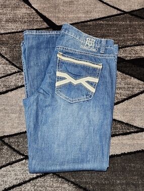 VINTAGE BUCKLE REQUEST EMBROIDERED STRAIGHT- LEG DENIM JEAN 34/30